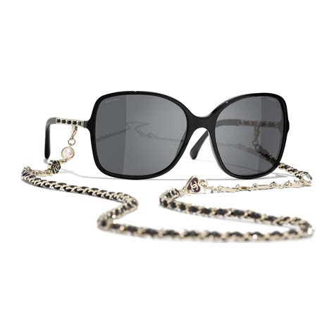 chanel shades with chain|CHANEL Acetate Metal Calfskin Square Chain Sunglasses 5210 .